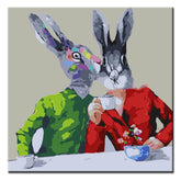 Painting by Numbers Bunny Couple HaVIng Coffee